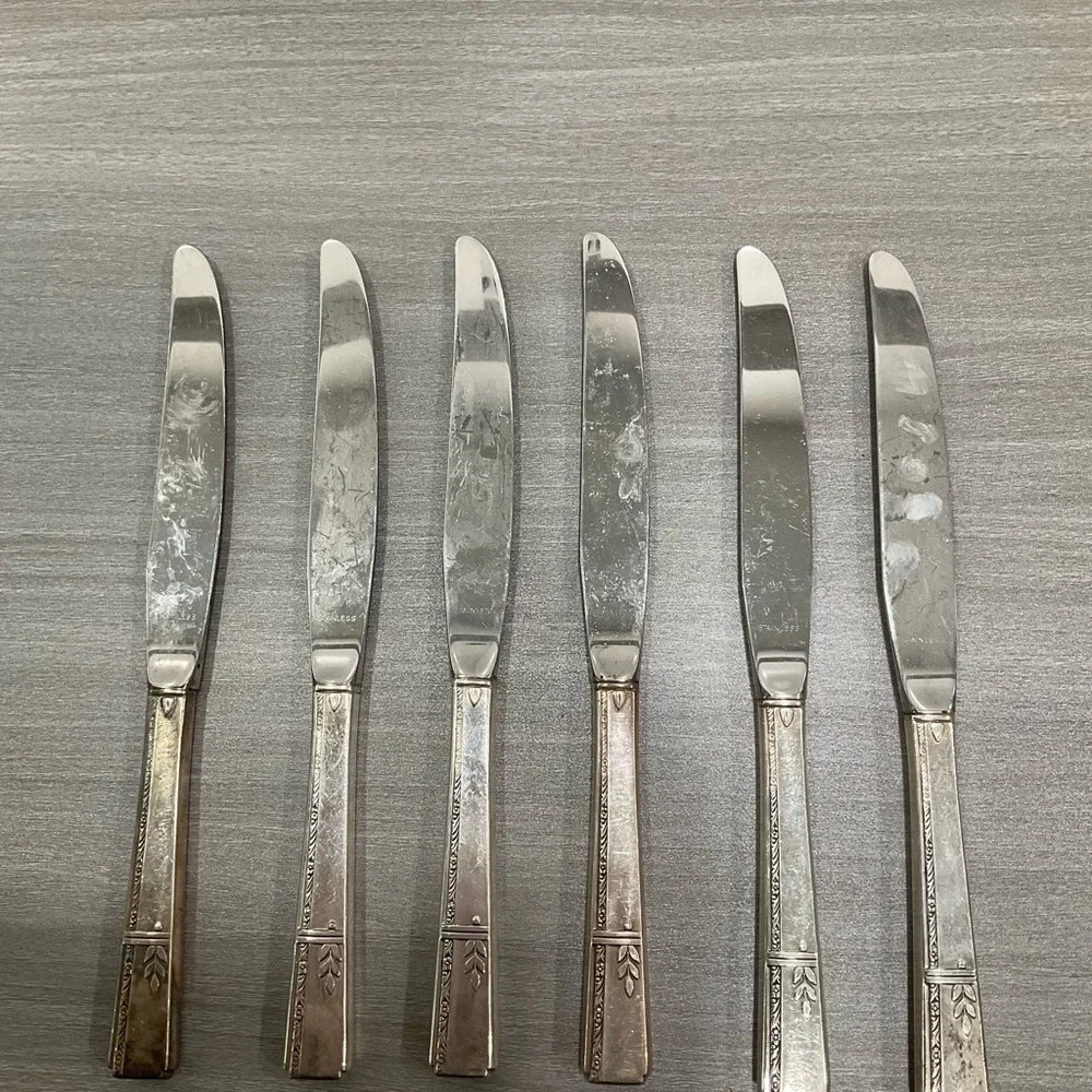 VINTAGE‎ ONEIDA PRESTIGE GRENOBLE DINNER KNIVES SILVERPLATE 1938 SET OF SIX
